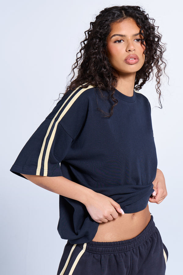 Kaiia Side Stripe Oversized T-shirt Ink Blue & Lemon
