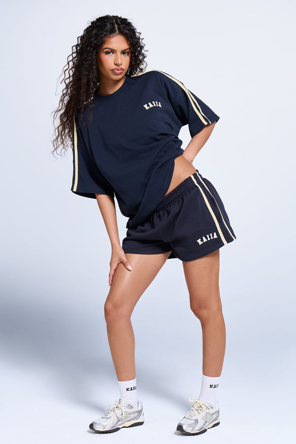 Kaiia Side Stripe Oversized T-shirt Ink Blue & Lemon
