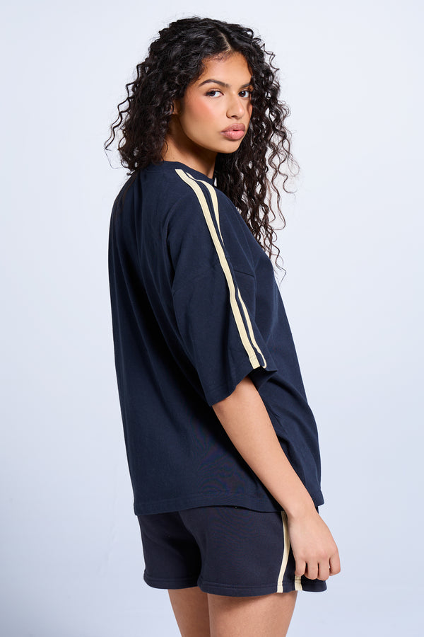 Kaiia Side Stripe Oversized T-shirt Ink Blue & Lemon