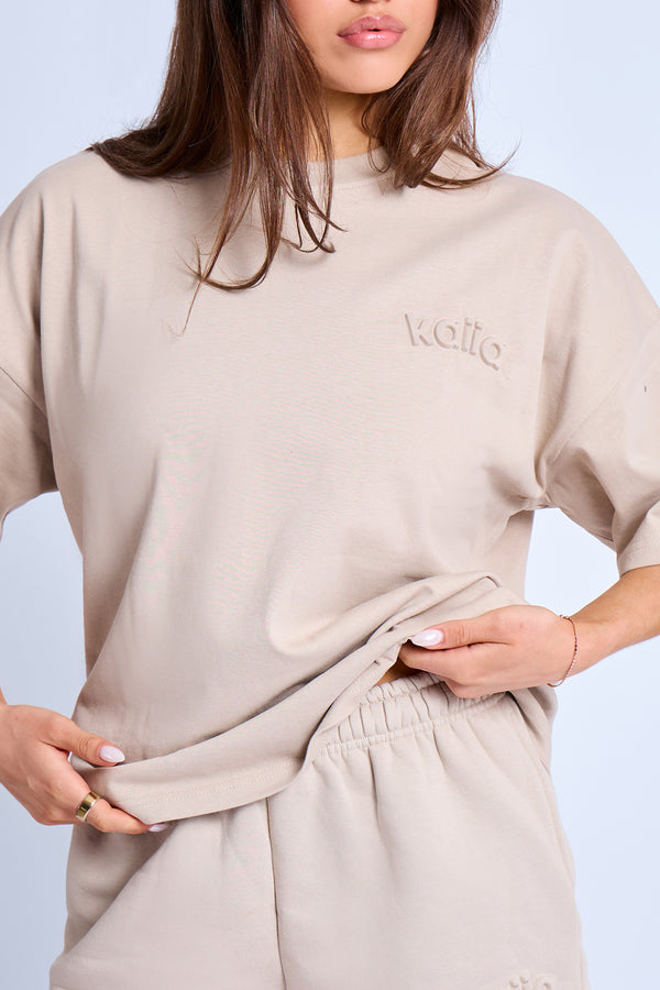 Kaiia Embossed Logo Oversized T-shirt Ash Taupe