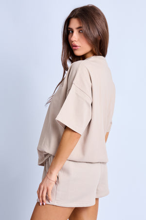 Kaiia Embossed Logo Oversized T-shirt Ash Taupe