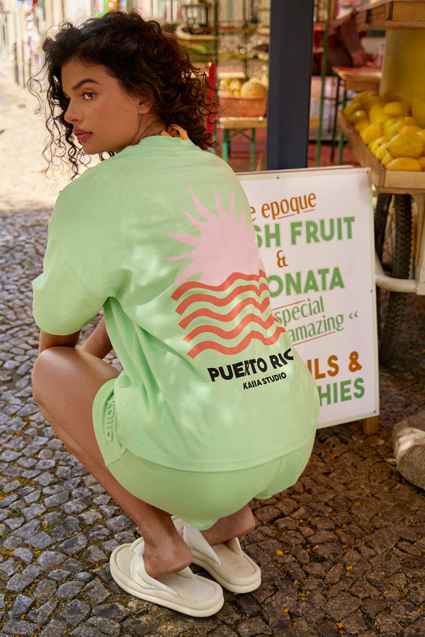 Kaiia Puerto Rico Graphic Oversized T-shirt Lime Sherbet