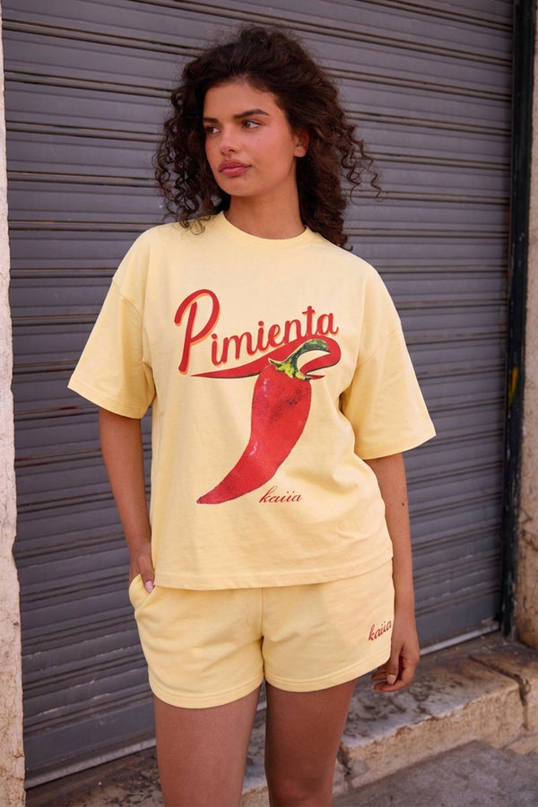 Kaiia Chilli Graphic Oversized T-shirt Banana Yellow