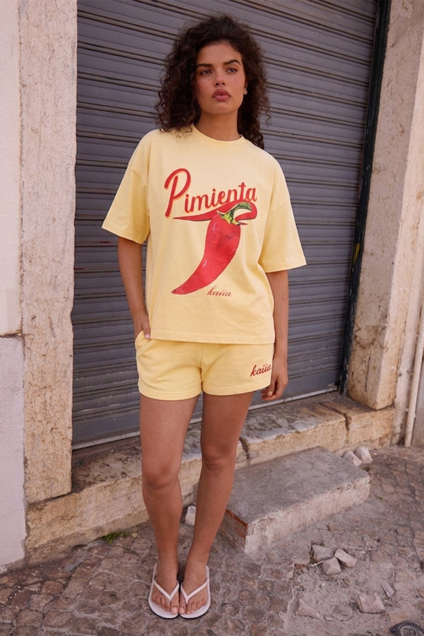Kaiia Chilli Graphic Oversized T-shirt Banana Yellow