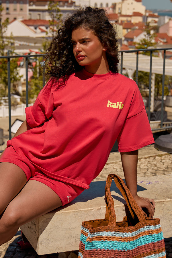 Kaiia Picante Graphic Oversized T-shirt Chilli Red