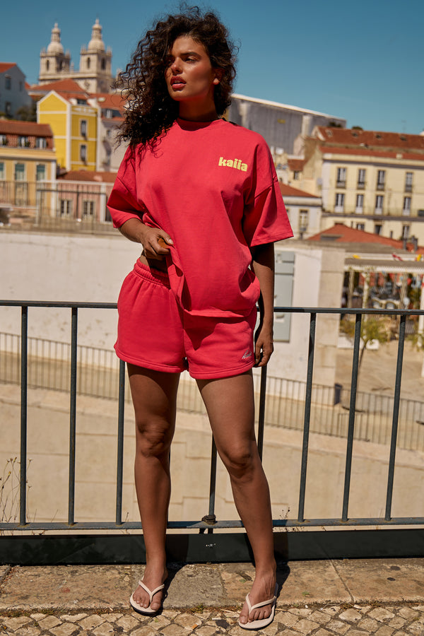Kaiia Picante Graphic Oversized T-shirt Chilli Red