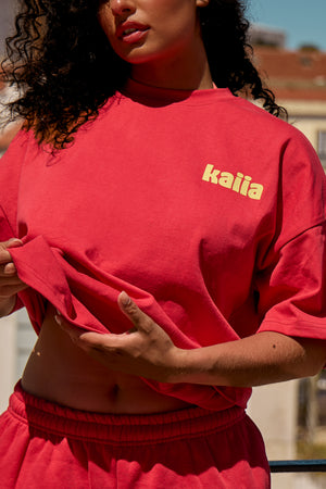 Kaiia Picante Graphic Oversized T-shirt Chilli Red
