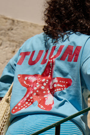 Kaiia Tulum Graphic Oversized T-shirt Pool Blue