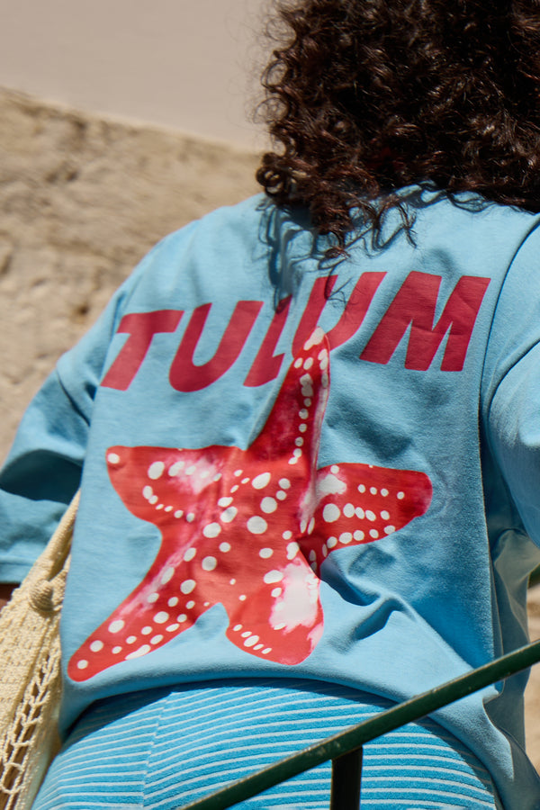 Kaiia Tulum Graphic Oversized T-shirt Pool Blue