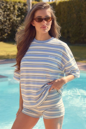 Kaiia Striped Oversized T-shirt Soft Blue & Yellow