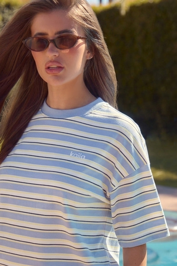 Kaiia Striped Oversized T-shirt Soft Blue & Yellow