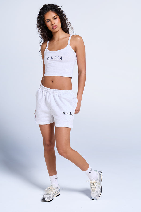 Kaiia Logo Contrast Cami Top Light Grey Marl & Pink Sugar