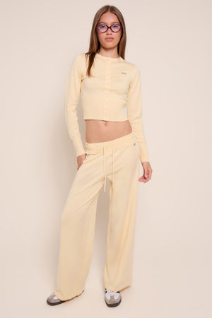 Kaiia Lightweight Knit Fitted Button Up Top Butter Yellow