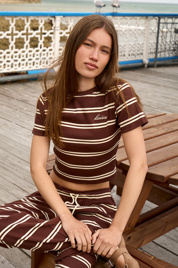 Kaiia Rib Stripe Baby Tee Lemon & Chocolate