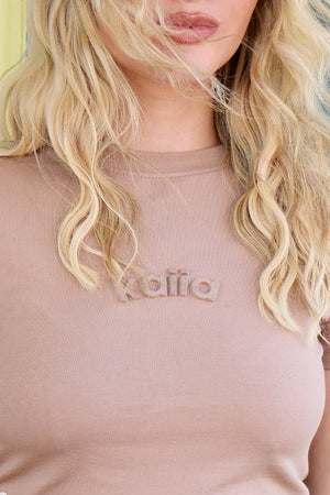 Kaiia Embossed Logo Baby Tee Walnut Brown