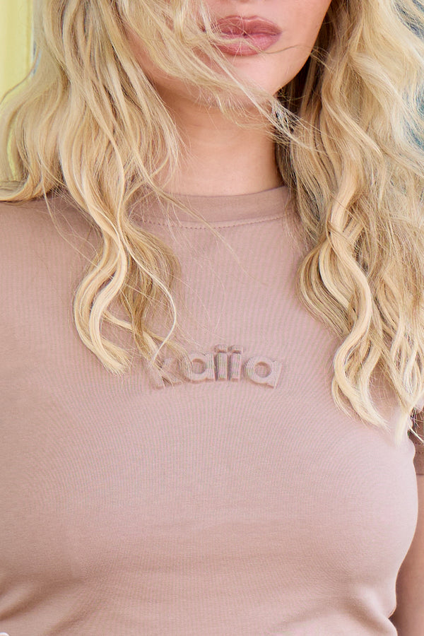 Kaiia Embossed Logo Baby Tee Walnut Brown