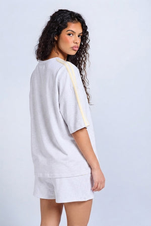 Kaiia Side Stripe Oversized T-shirt Light Grey Marl & Vanilla Lemon