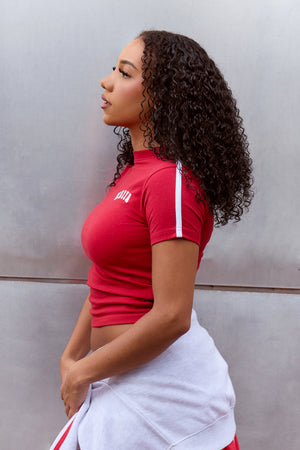 Kaiia Sport Side Stripe Baby Tee Sport Red & White