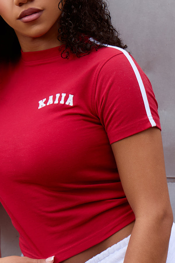Kaiia Sport Side Stripe Baby Tee Sport Red & White