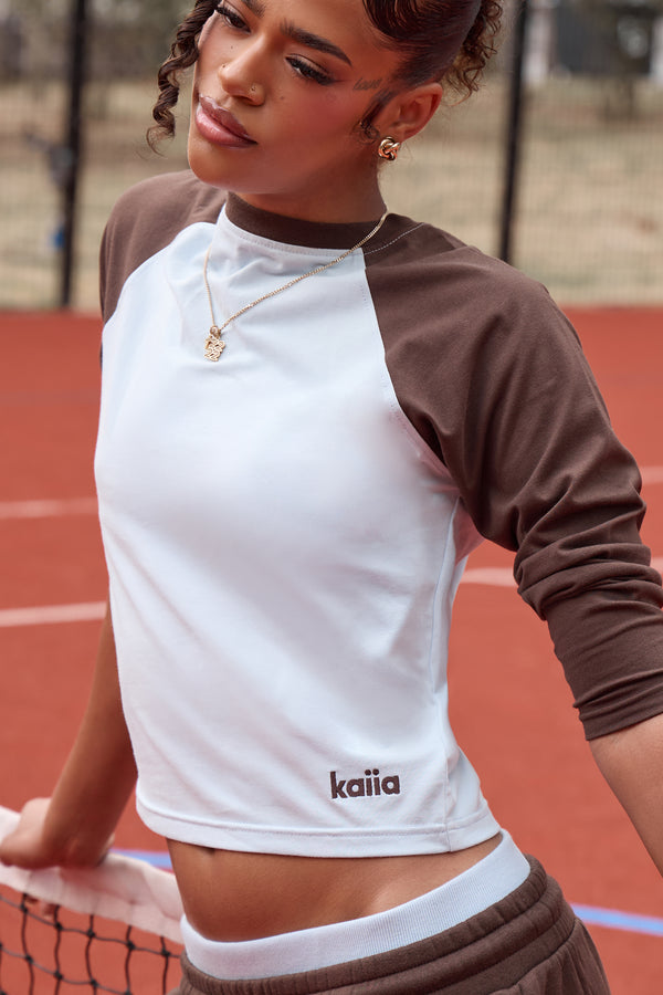 Kaiia Contrast Panel Slim Fit T-shirt Sky Blue & Bitter Chocolate