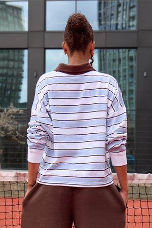 Kaiia Striped Rugby Style Top Sky Blue & Bitter Chocolate