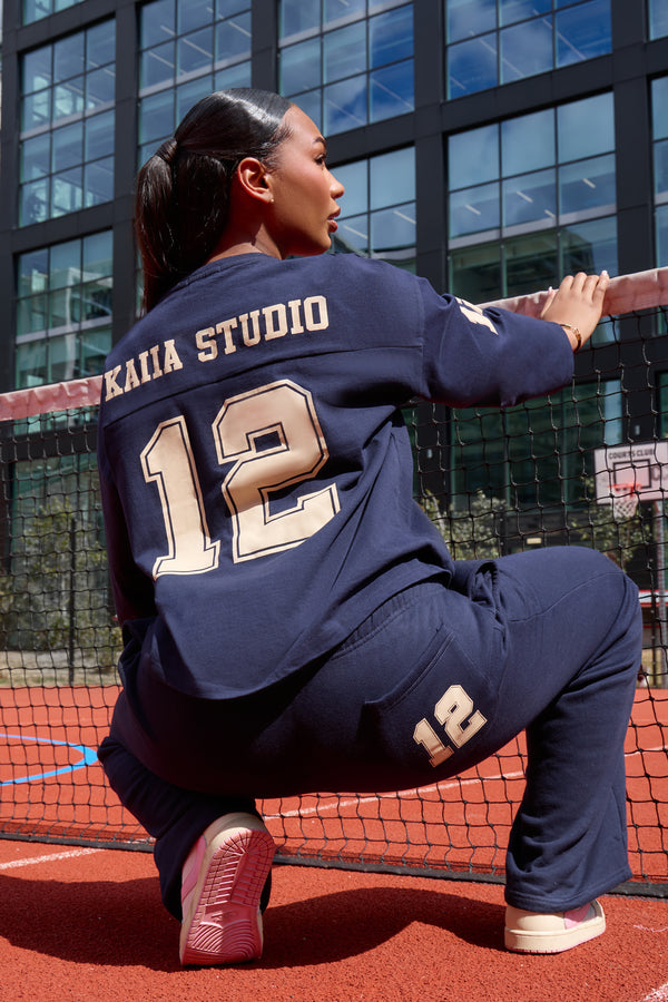 Kaiia 12 Sport Graphic Football Top Ink Blue & Lemon