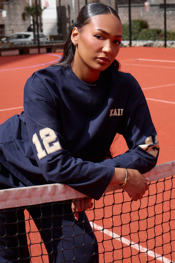 Kaiia 12 Sport Graphic Football Top Ink Blue & Lemon
