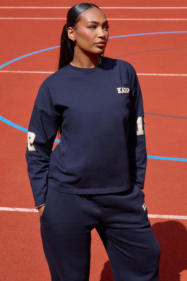 Kaiia 12 Sport Graphic Football Top Ink Blue & Lemon