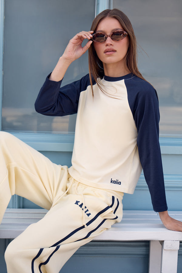 Kaiia Contrast Panel Slim Fit T-shirt Butter Yellow & Navy