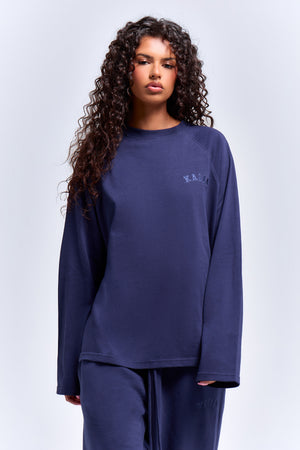 Kaiia Cotton Long Sleeve Raglan T-shirt Deep Blue