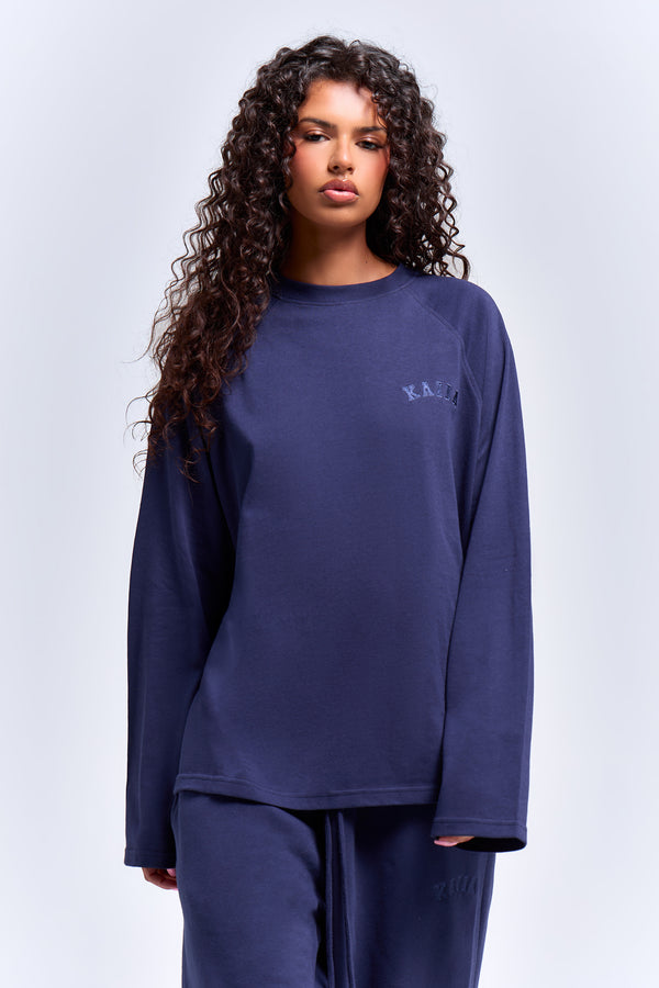 Kaiia Cotton Long Sleeve Raglan T-shirt Deep Blue