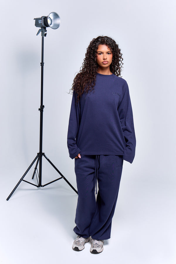 Kaiia Cotton Long Sleeve Raglan T-shirt Deep Blue