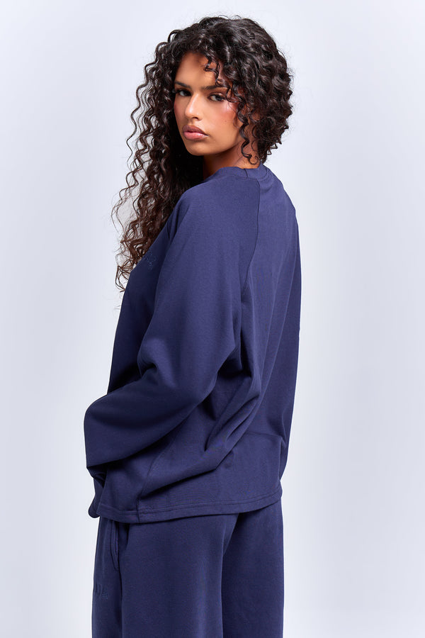 Kaiia Cotton Long Sleeve Raglan T-shirt Deep Blue