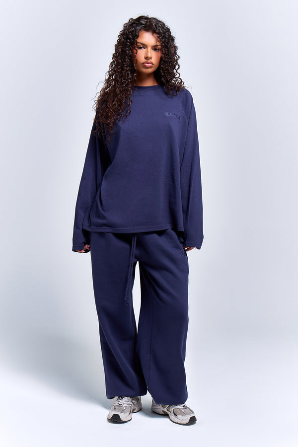 Kaiia Cotton Long Sleeve Raglan T-shirt Deep Blue