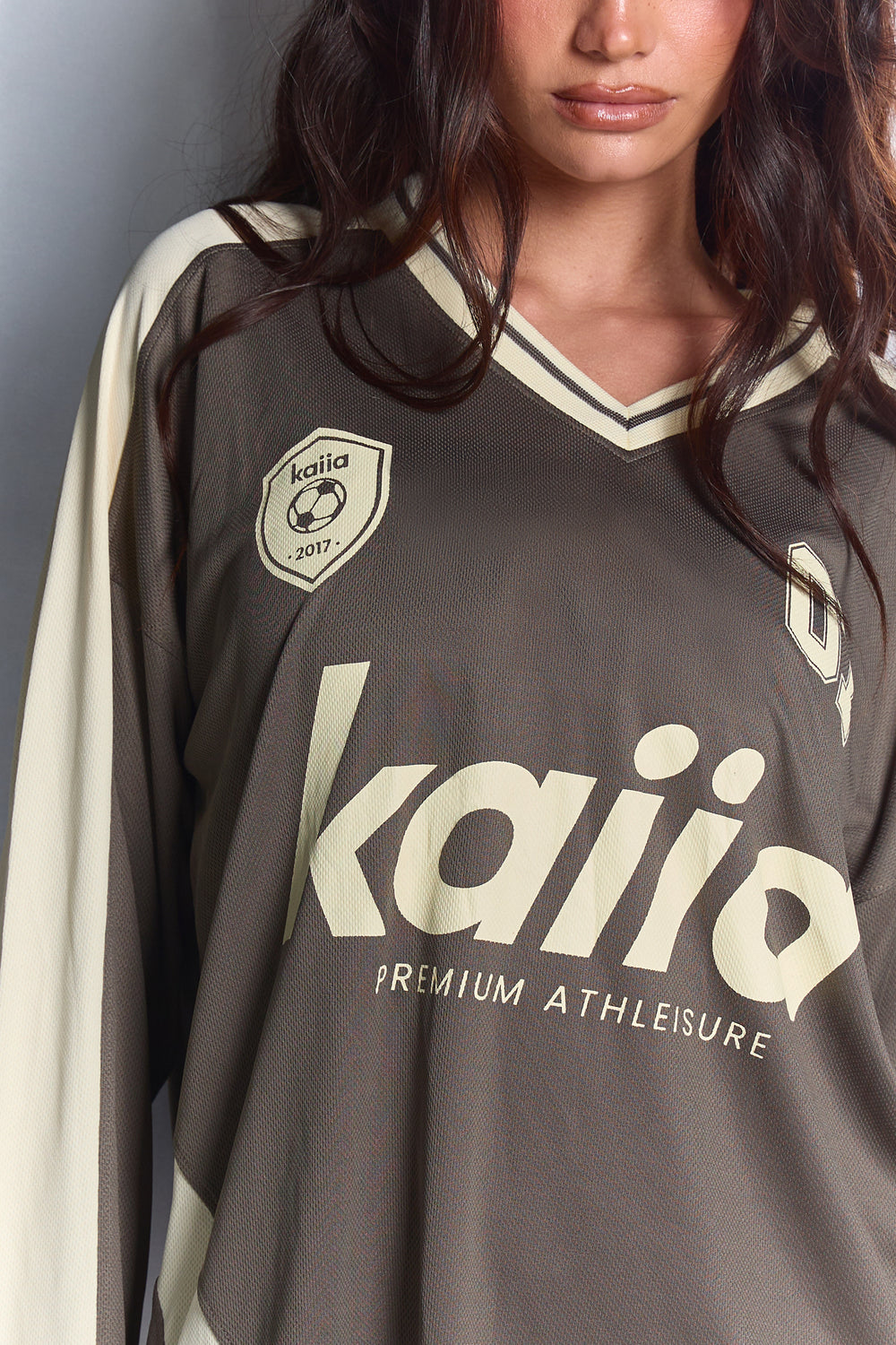 Kaiia Oversized Long Sleeve Football Shirt Smoke Olive & Lemon