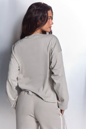 Kaiia Side Stripe Long Sleeve Oversized T-shirt Soft Grey & White