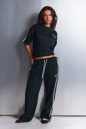 Kaiia Side Stripe Oversized T-shirt Dark Pine & White