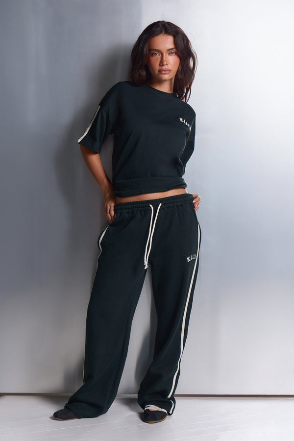 Kaiia Side Stripe Oversized T-shirt Dark Pine & White