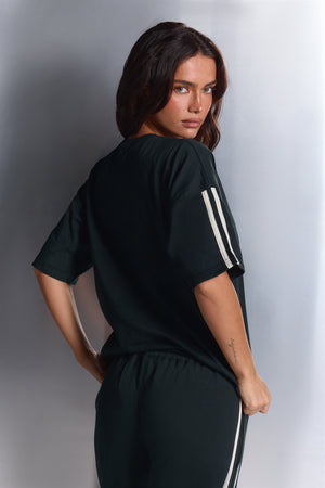 Kaiia Side Stripe Oversized T-shirt Dark Pine & White
