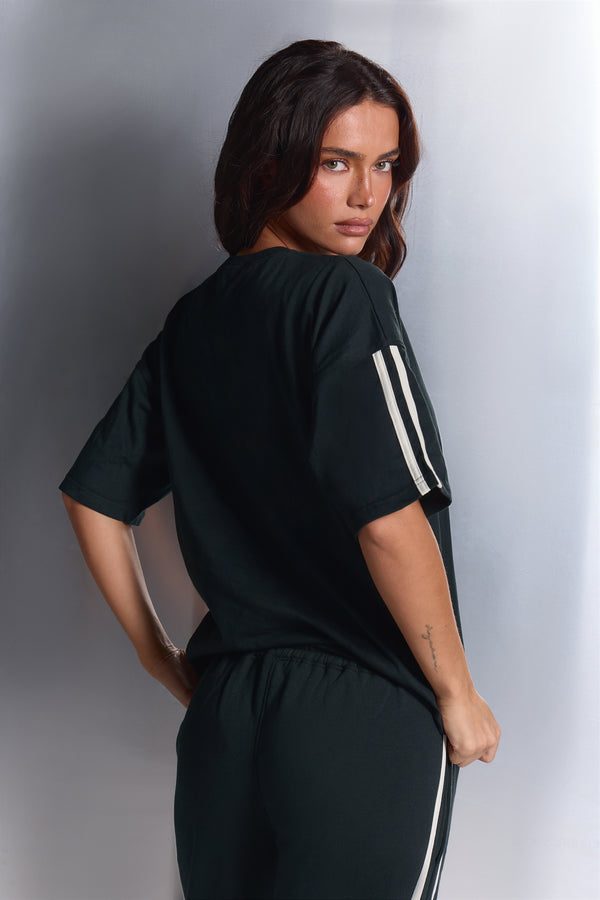 Kaiia Side Stripe Oversized T-shirt Dark Pine & White