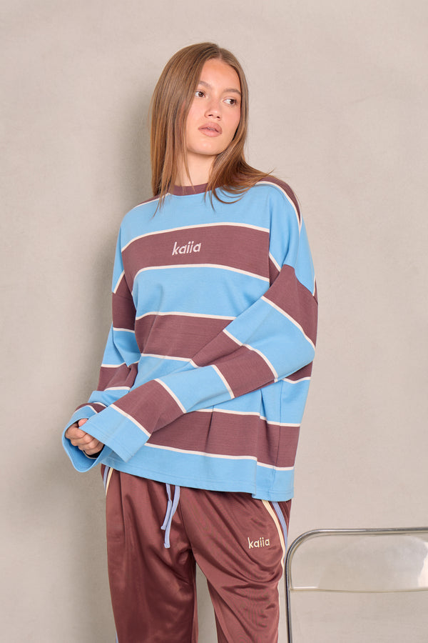 Kaiia Oversized Long Sleeve T-shirt Bitter Chocolate & Mid Cobalt