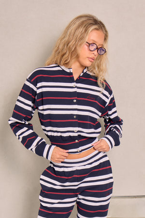 Kaiia Stripe Button Up Top Navy & Red