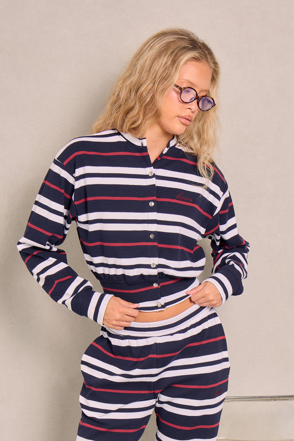 Kaiia Stripe Button Up Top Navy & Red