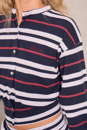 Kaiia Stripe Button Up Top Navy & Red