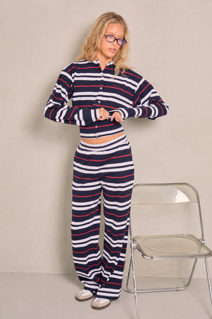 Kaiia Stripe Button Up Top Navy & Red