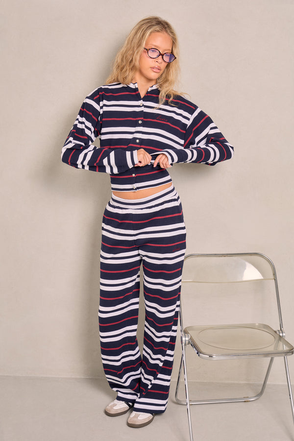 Kaiia Stripe Button Up Top Navy & Red