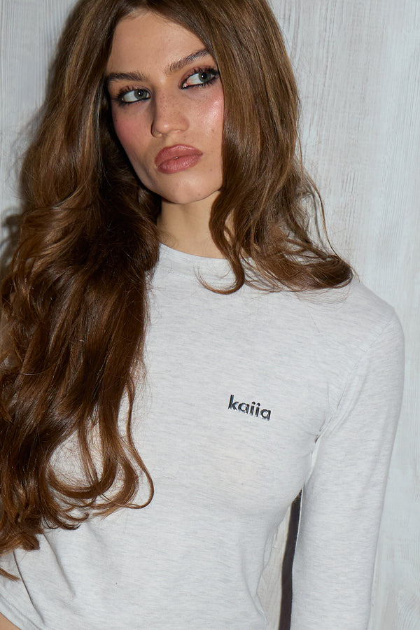 Kaiia Chrome Logo Fitted Long Sleeve Top