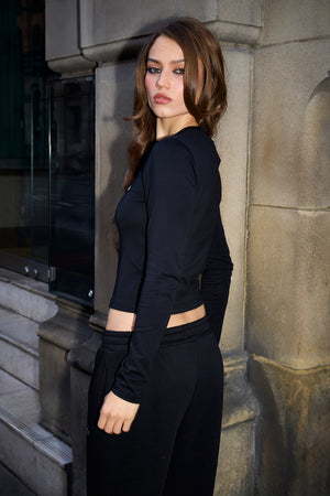 Kaiia Chrome Logo Fitted Long Sleeve Top Black