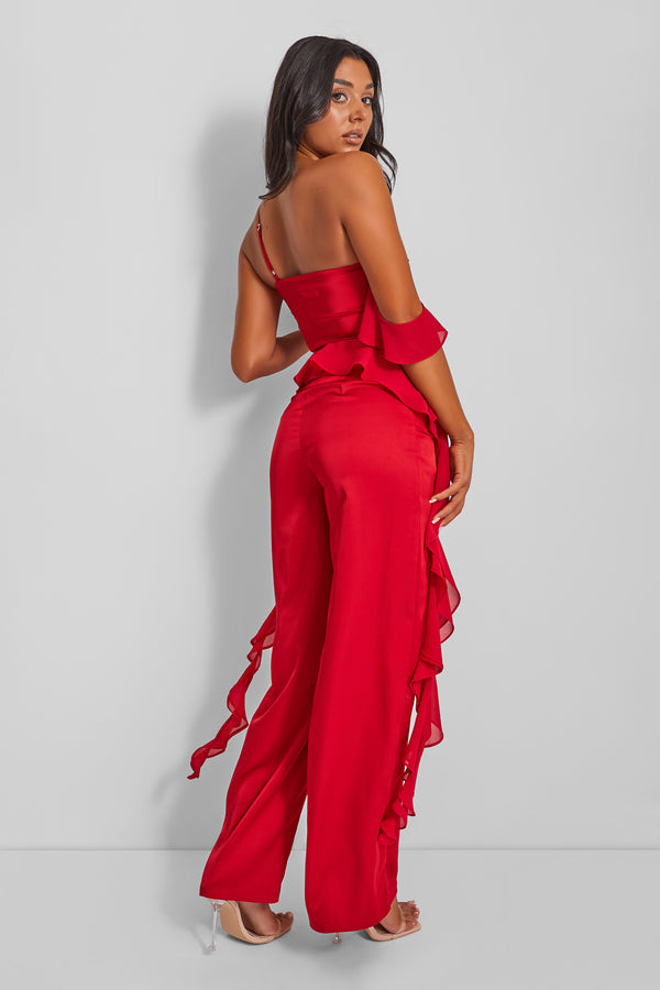 Kaiia Chiffon Ruffle Cami Top in Red