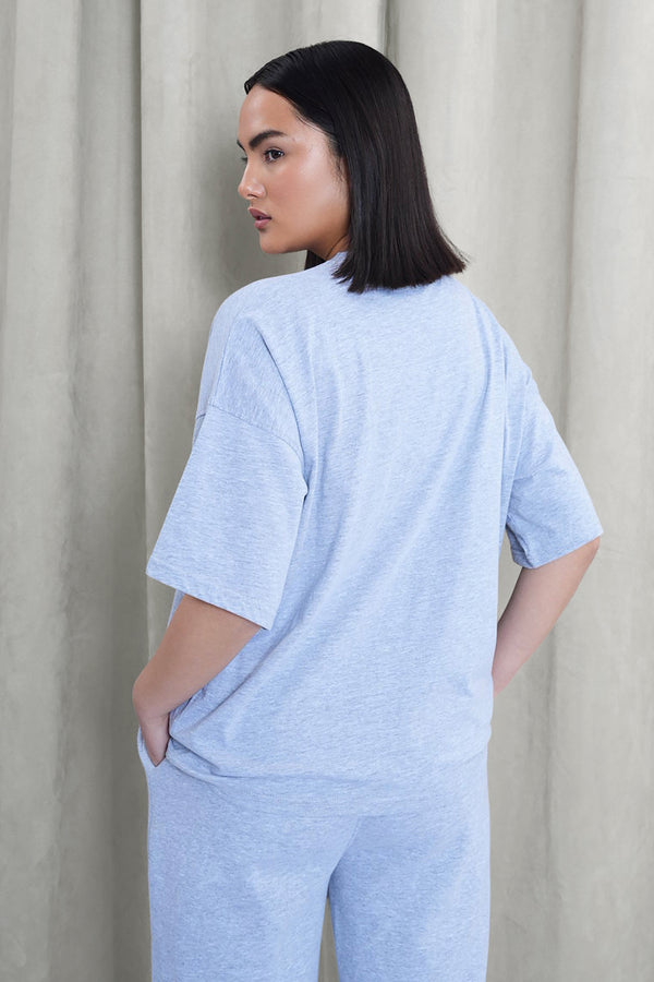 Kaiia Paris Shadow Logo Oversized Top Grey Marl